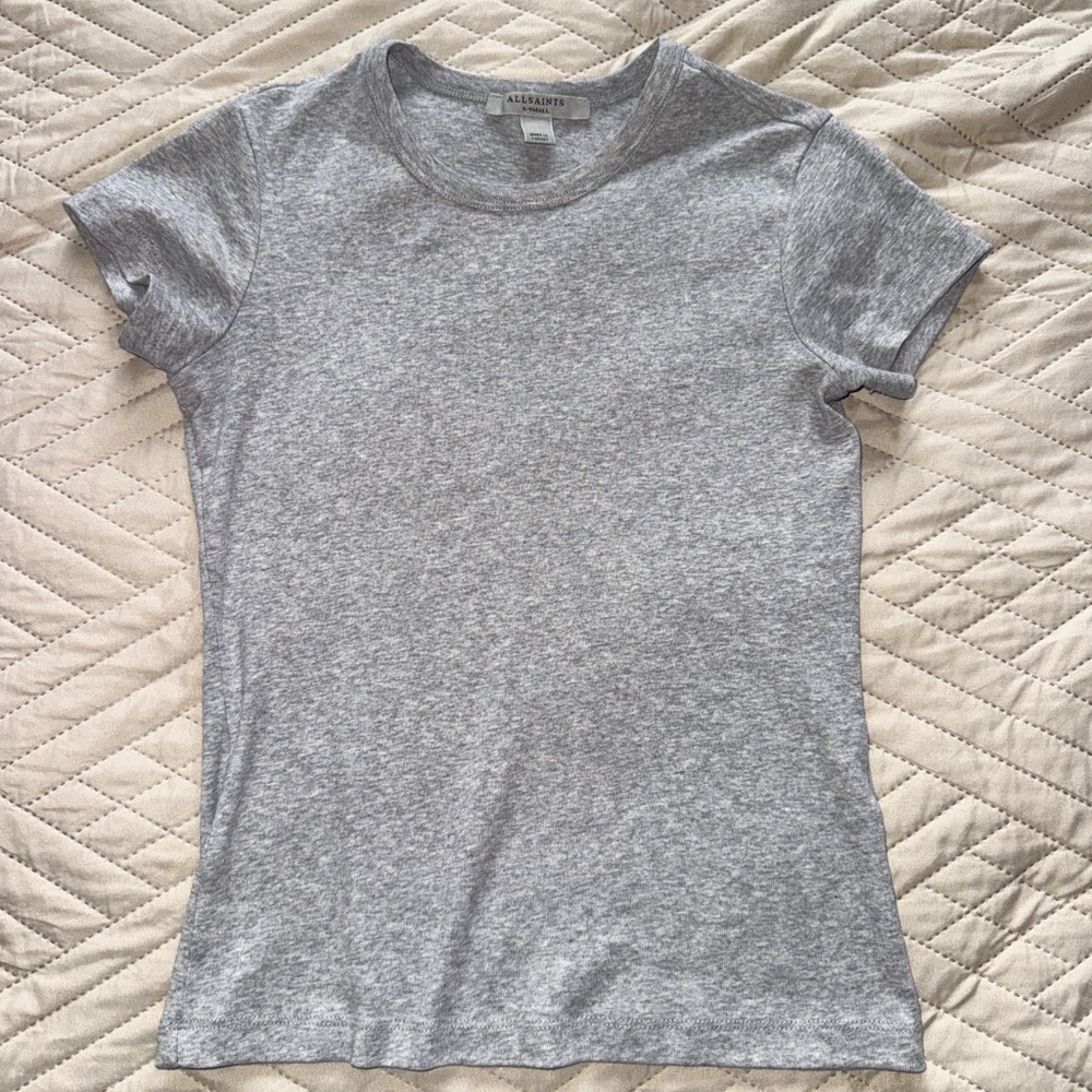 AllSaints Gray Crewneck Short Sleeve Tee